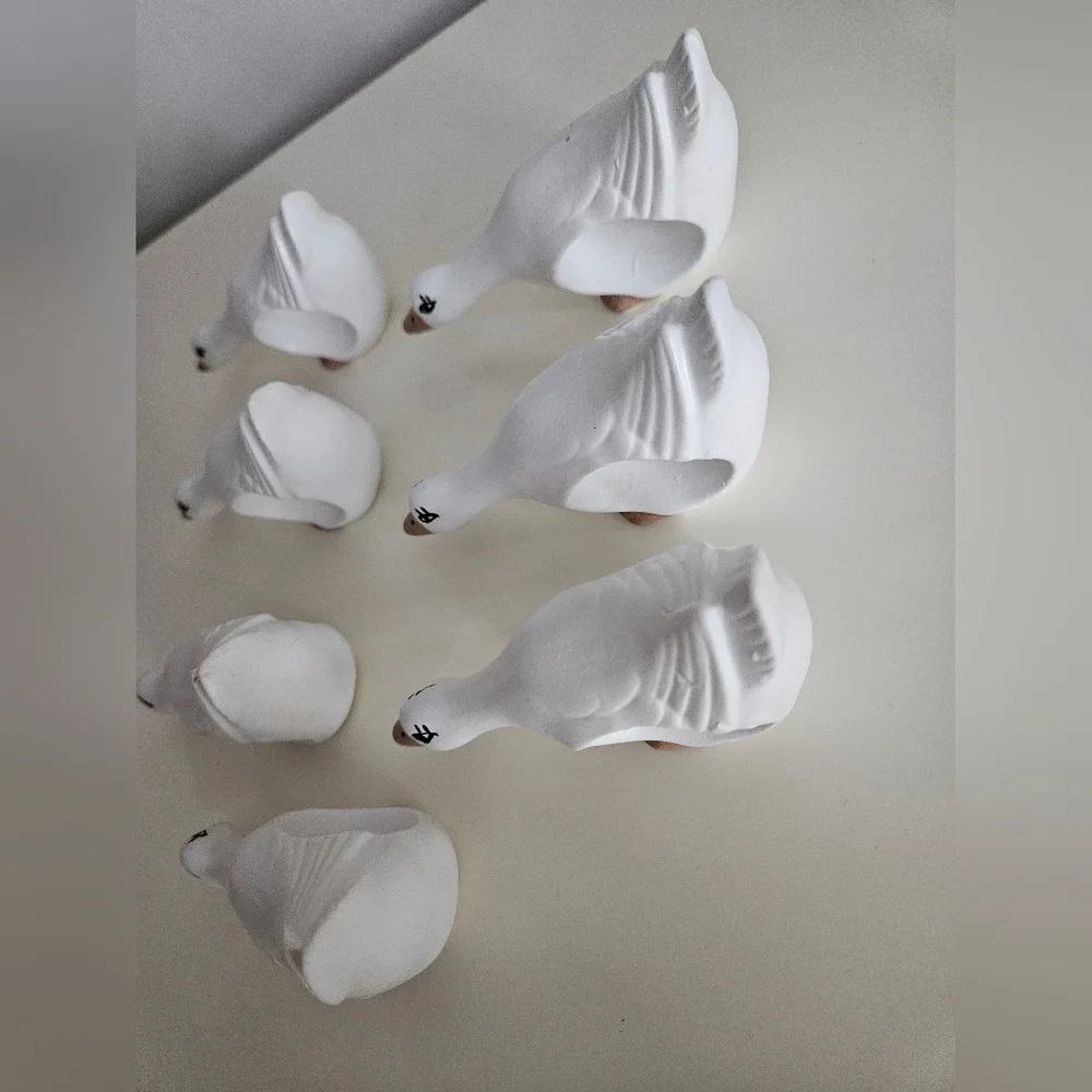 White Hand Painted Ceramic Goose Napkin Rings x 7